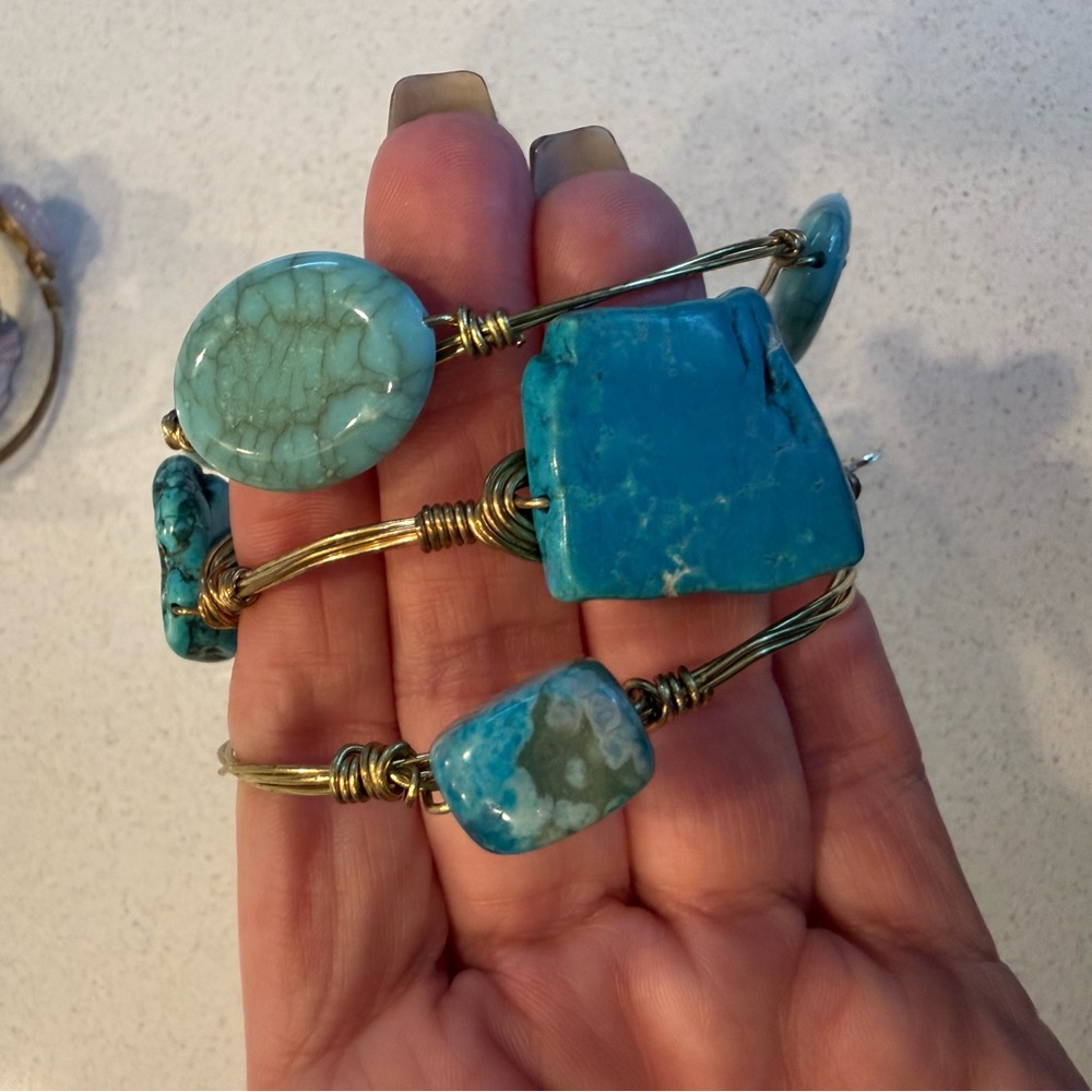 Bourbon and Bowties Turquoise and Gold Wire Wrapped Bracelets - Picture 2 of 4